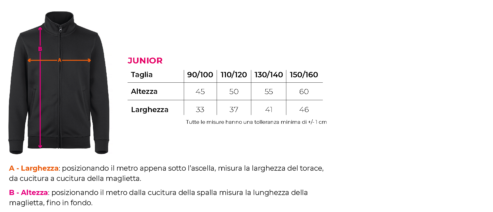 Tabella taglie cardigan jr 1