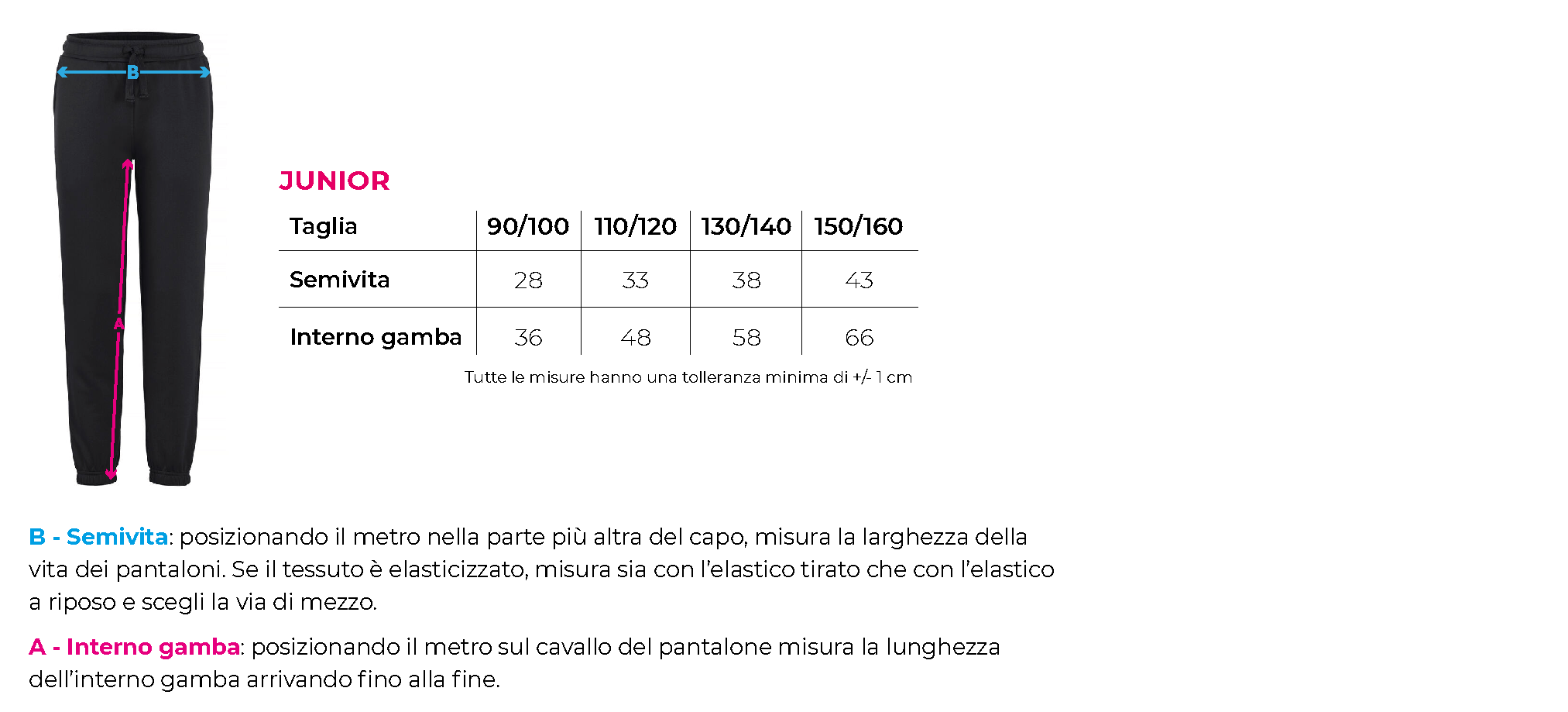 Tabella taglie pantalone jr 1