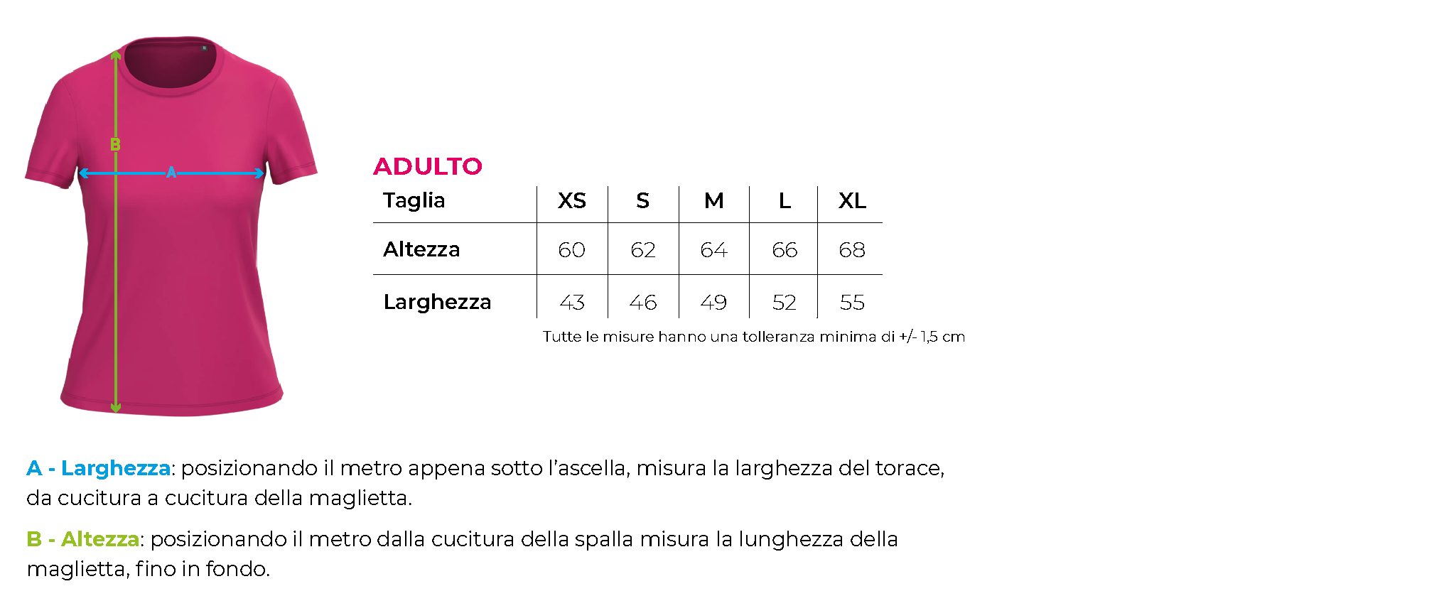Tabella taglie t shirt adulto