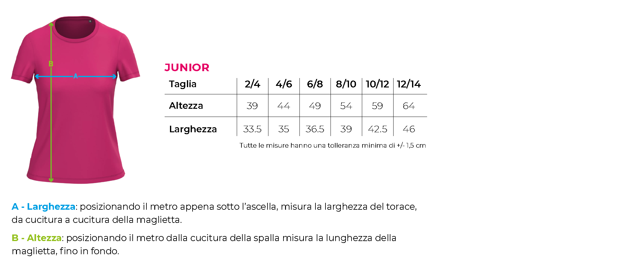Tabella taglie t shirt jr